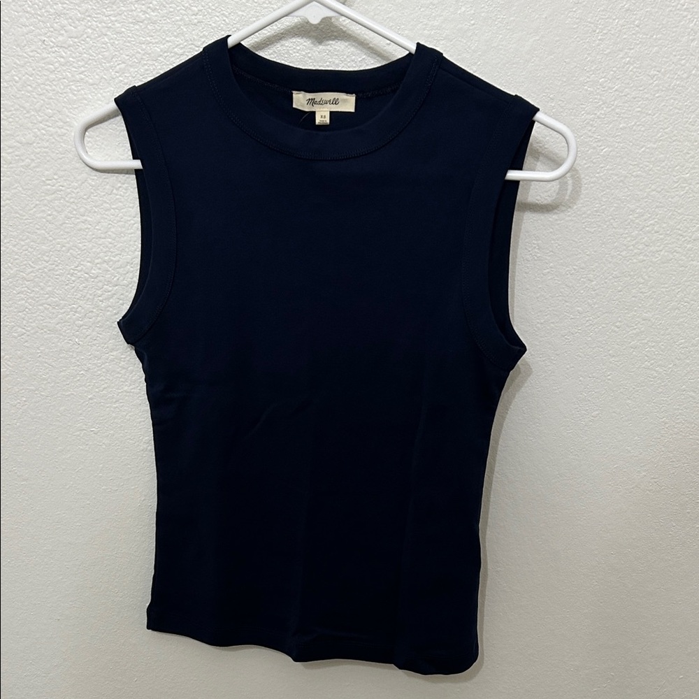 Madewell Crew Neck Tank in Compact Cotton, Navy